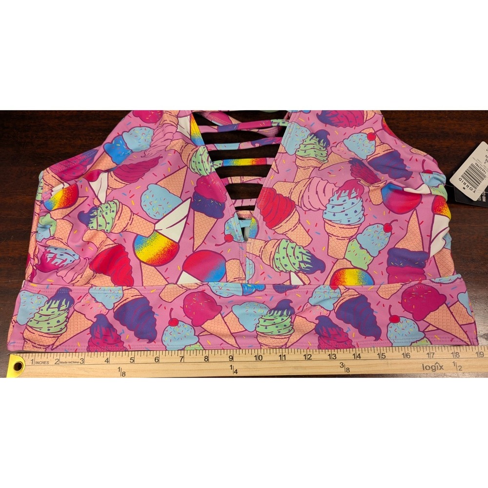 Torrid Women's Wireless High Neck Lattice Bikini Top Pink Ice Cream Cone Size 6 - Picture 9 of 11
